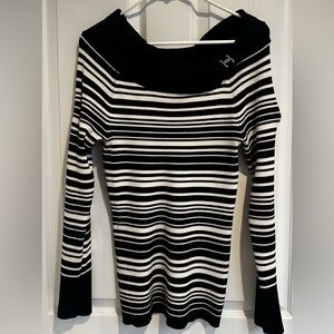 White House Black Market Striped Black and White Women's Sweater